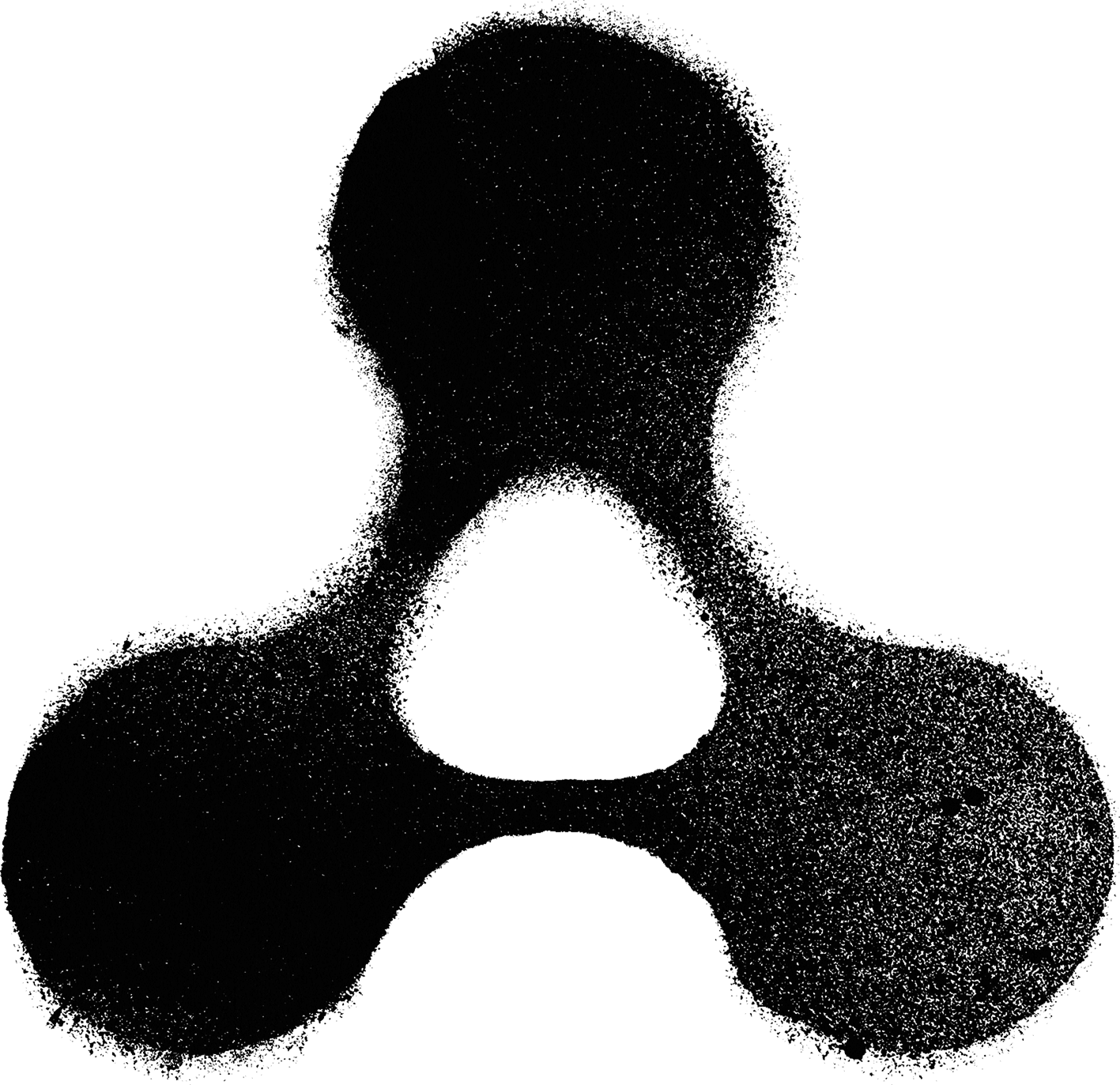 A three-lobed spray-painted symbol surrounding an open center.